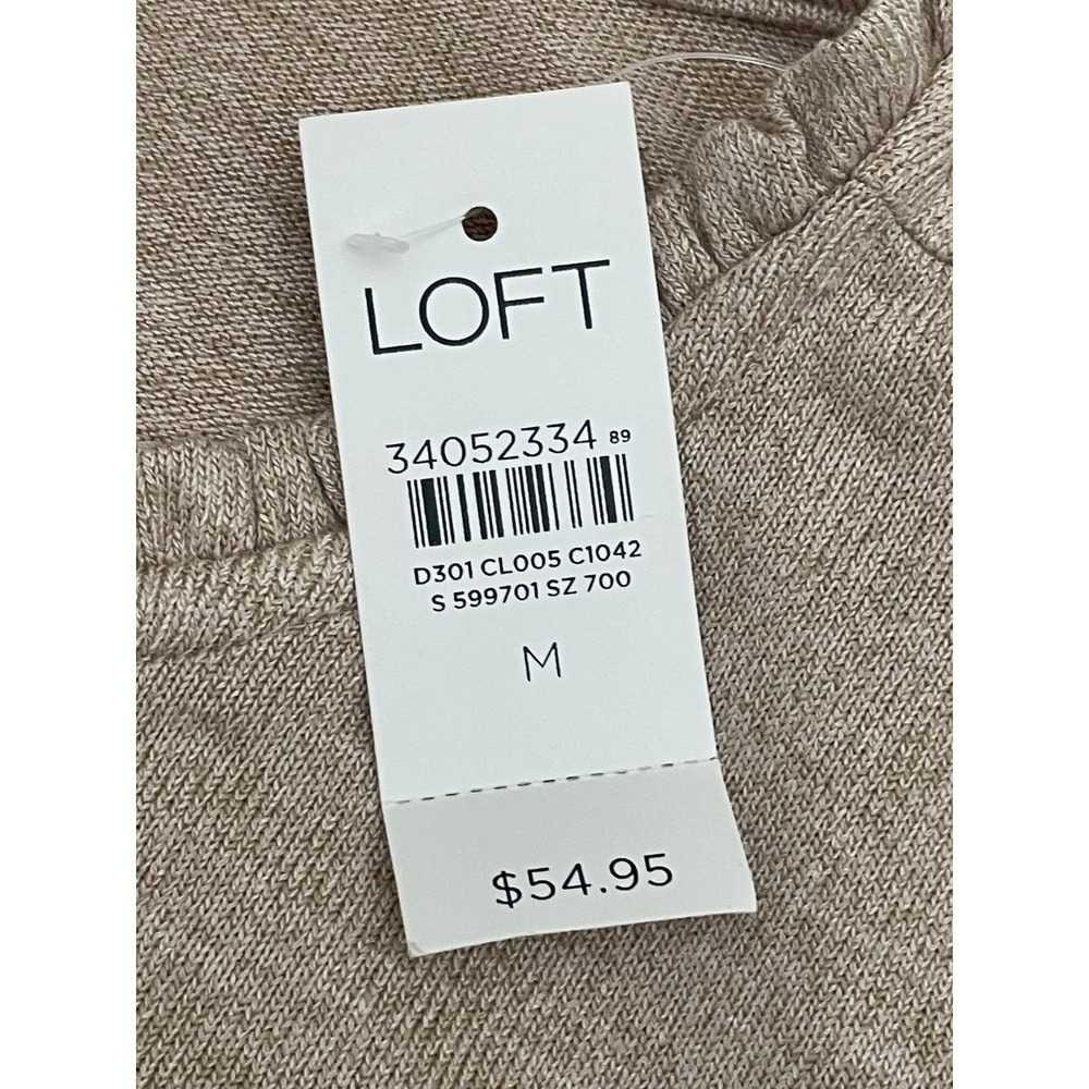 NWT LOFT Henley Top Womens Medium Tan Ruffle Neck Puff Sleeve 599701 - Picture 4 of 6